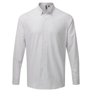 Premier Mens Maxton Check Long Sleeve Shirt / Silver/White